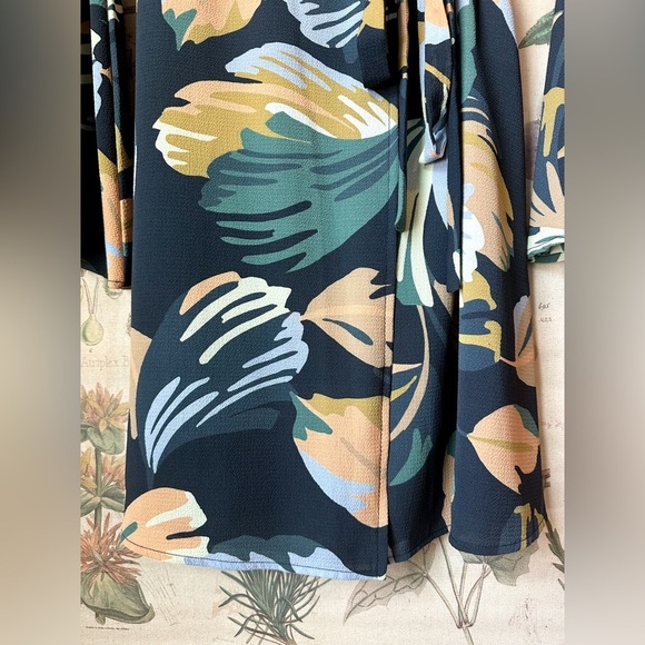 Amanda Uprichard Botanical Floral Tropical Wrap Bell Sleeve Dress Navy Multi S - Picture 3 of 11